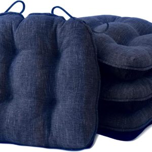 Chair Cushions for Dining Chairs Set of 4, Kitchen Chair Cushions, Chair Pads with Ties and Non Slip Backing, Tufted Memory Foam Seat Cushion 4 Pack, 15.5" x 15.5" x 4", Navy Blue