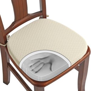 Luxury 100% Pure Memory Foam Chair Cushion 1 Pack, Jacquard 16" U-Shape Comfortable Dining Chair Pad, Removable Slip Resistant Kitchen Chair Seat Cushion, (1 Piece, Beige)