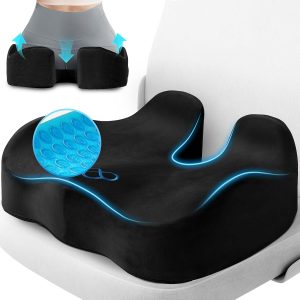Seat Cushion, Gel Chair Cushions, Office Chair Cushions, Anti-Slip Bottom & Removable Cover Tailbone Pain Relief Cushion, Memory Foam Seat Cushion for Office, Wheelchair, Car (Black)