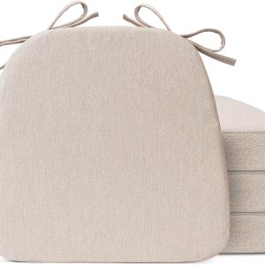 Chair Cushions for Dining Chairs, D-Shaped Seat Cushions with Removable Washable Cover and Ties, Chair Pads for Kitchen, Indoor Dining Room, Patio Chairs, 17'' x 16'', Set of 4, Beige