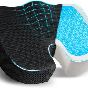 Gel Seat Cushion – Office Chair Cushions for Sciatica & Tailbone Pain Relief – Coccyx Memory Foam Desk Chair Support & Car Seat Cushion – Back Pain Relief Pillow for Long Sitting