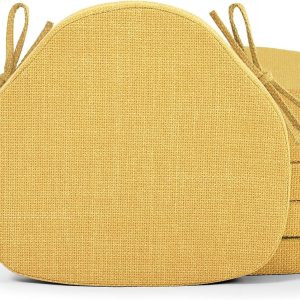 Dining Chair Cushions Set of 6, High-Resilience Foam Windsor Seat Pads, Kitchen Chair Cushions with Ties & Textured Cover, 6 Pack, 16.5 x 15.5 x 2, Mustard Yellow
