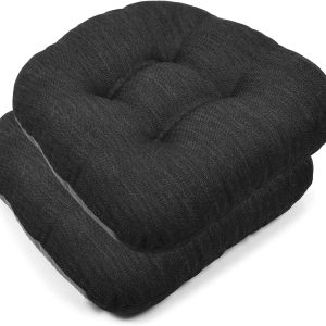 14×14 Metal Dining Chair Pads with Ties Set of 2, Super Soft Kitchen Chair Cushions Bar Stool Cushions with Non-Slip Bottom - 2 Cushions only (Black, 14×14×2.5in)