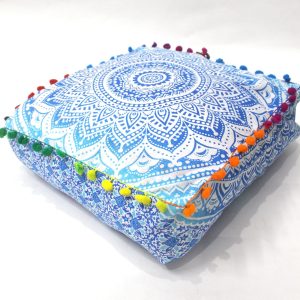 16" Square Large Hippie  Meditation Floor Ottoman Pillow Cushion Pouf Cover Square Poufs  Circle Floor Cushion Case Outdoor Fireplace Yoga Living Room Decor Cover Blue Ombre